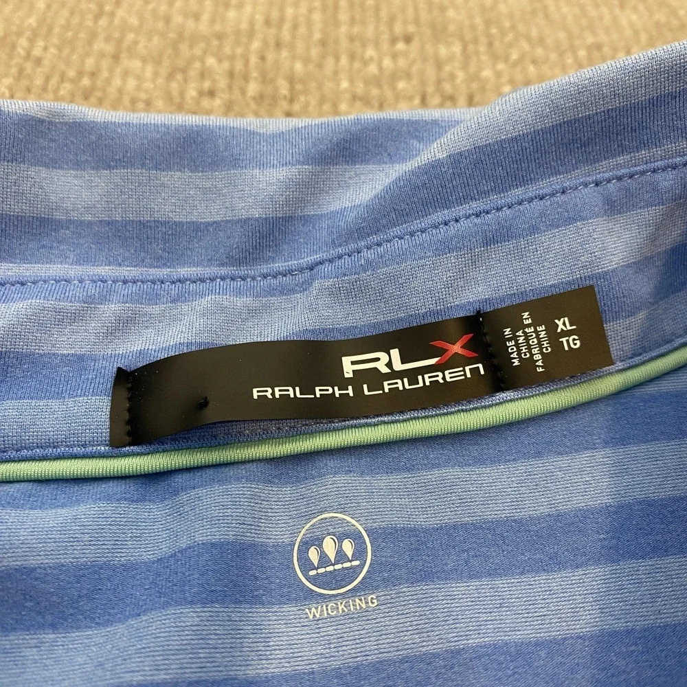 RLX Ralph Lauren Polo‎ Shirt Mens XL Blue Stripe Golf Performance Stretch